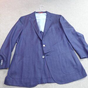Isaia Napoli Sport Coat 42R Blue Unlined Unstructured Pick Stitching Wool Linen